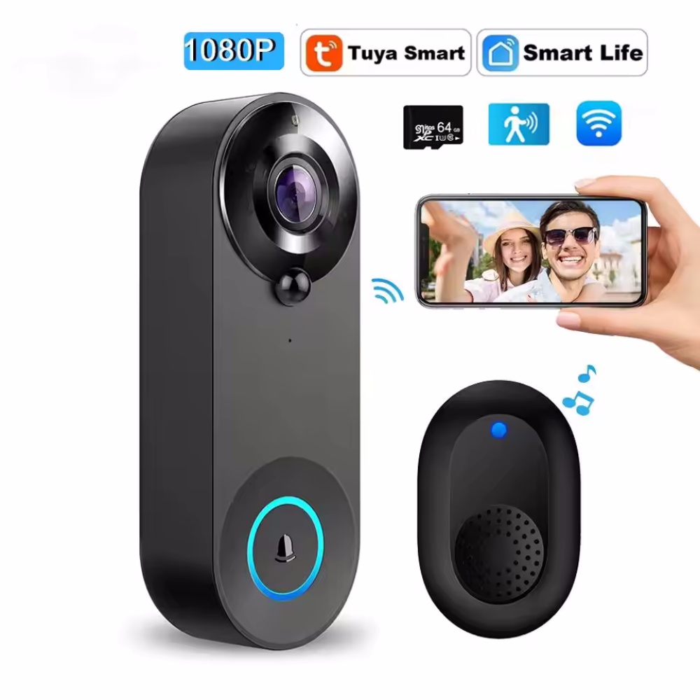 Home Security Camera Installation - Tuya 1080P timbre inalámbrico WIFI Video