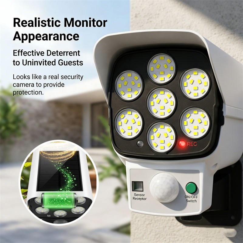 Home Security Flood Lights - Cámara de Seguridad Falsa con Energía