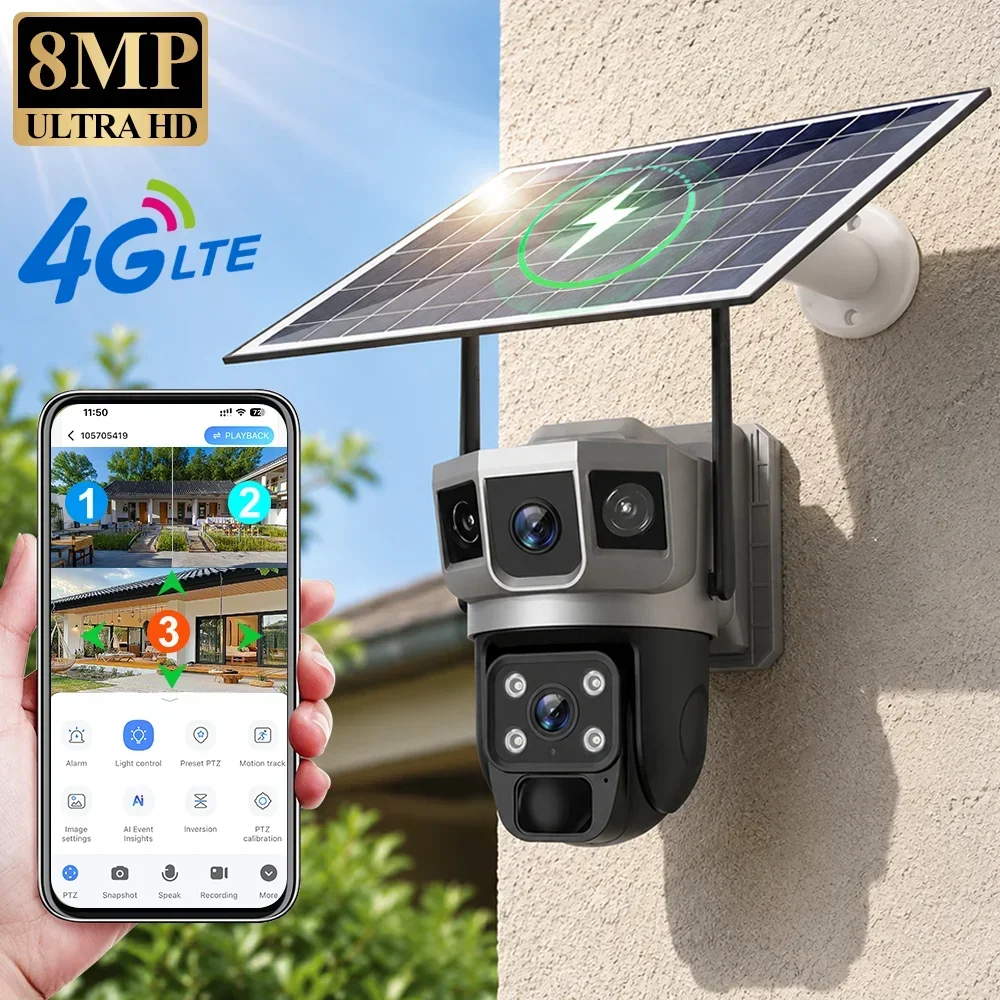 Home Security Camera Installation - Cámara V380 4K con 3 Pantallas,